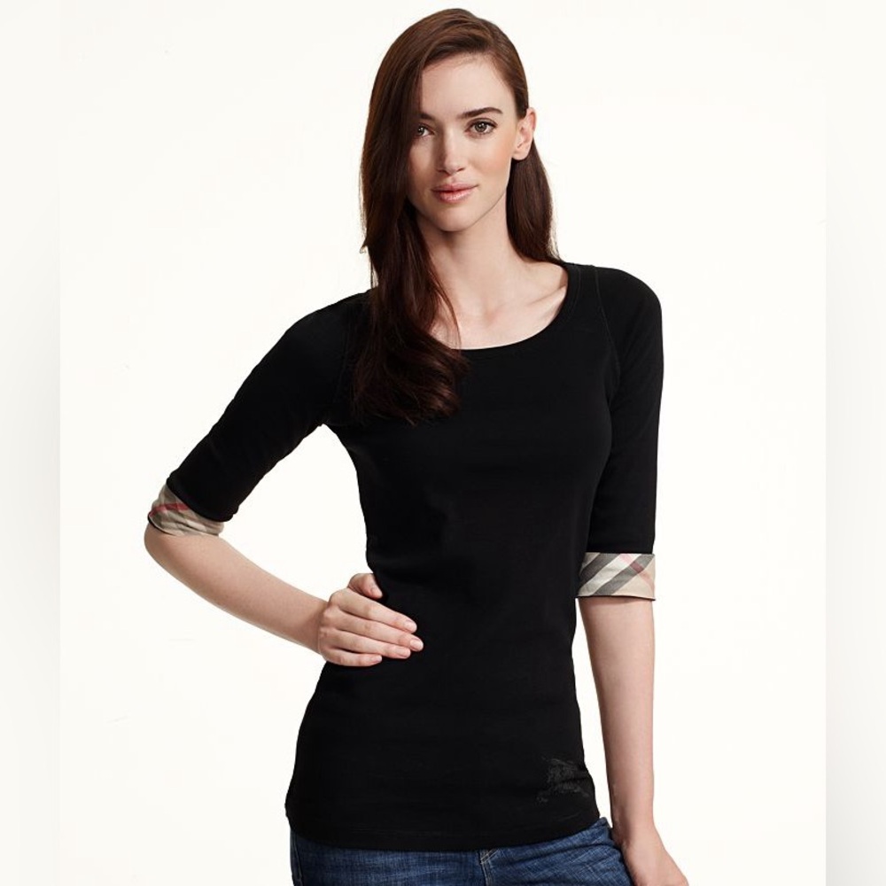 Burberry Brit With Nova check/plaid Accents 3/4 Sleeve Tee